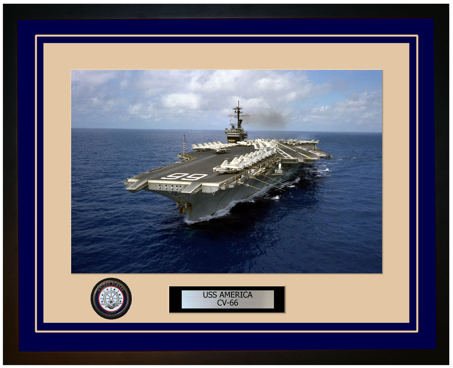 USS AMERICA CV-66 Framed Navy Ship Photo Blue