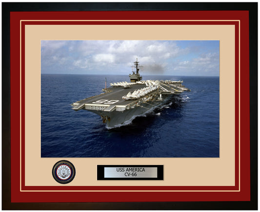 USS AMERICA CV-66 Framed Navy Ship Photo Burgundy