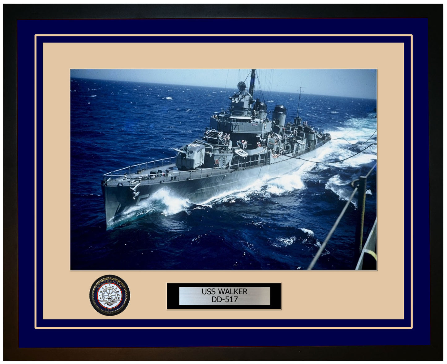 USS WALKER DD-517 Framed Navy Ship Photo Blue