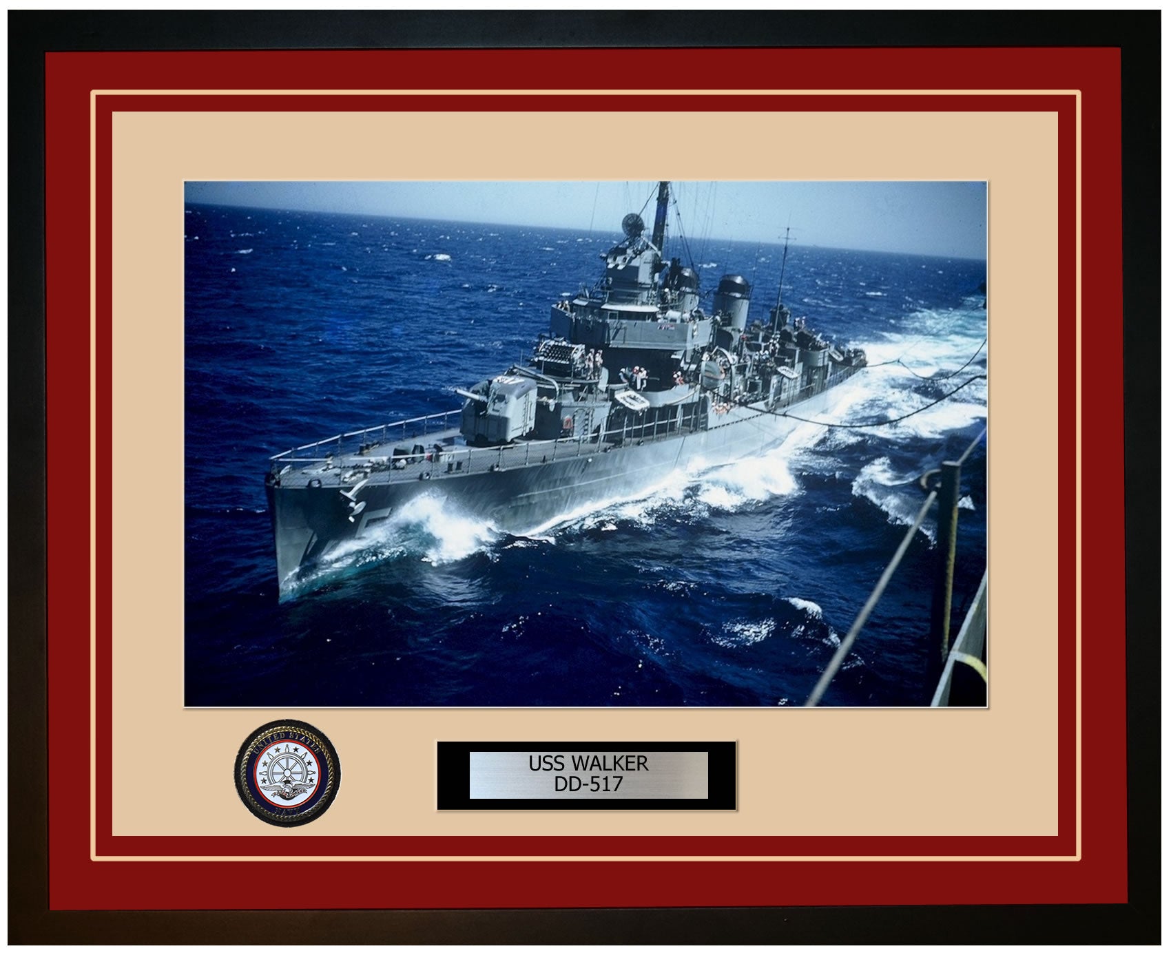 USS WALKER DD-517 Framed Navy Ship Photo Burgundy