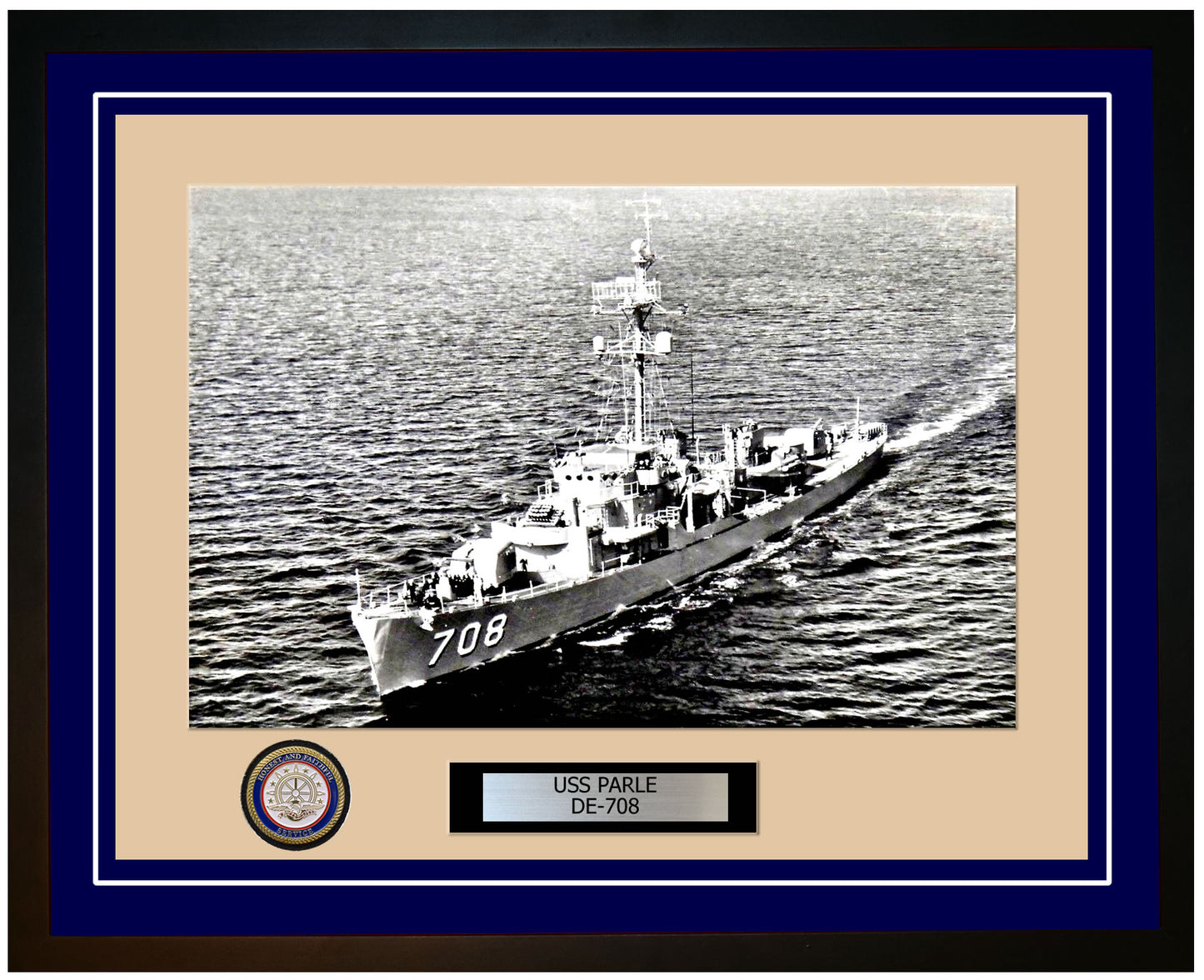 USS Parle DE-708 Framed Navy Ship Photo Blue