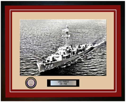 USS Parle DE-708 Framed Navy Ship Photo Burgundy