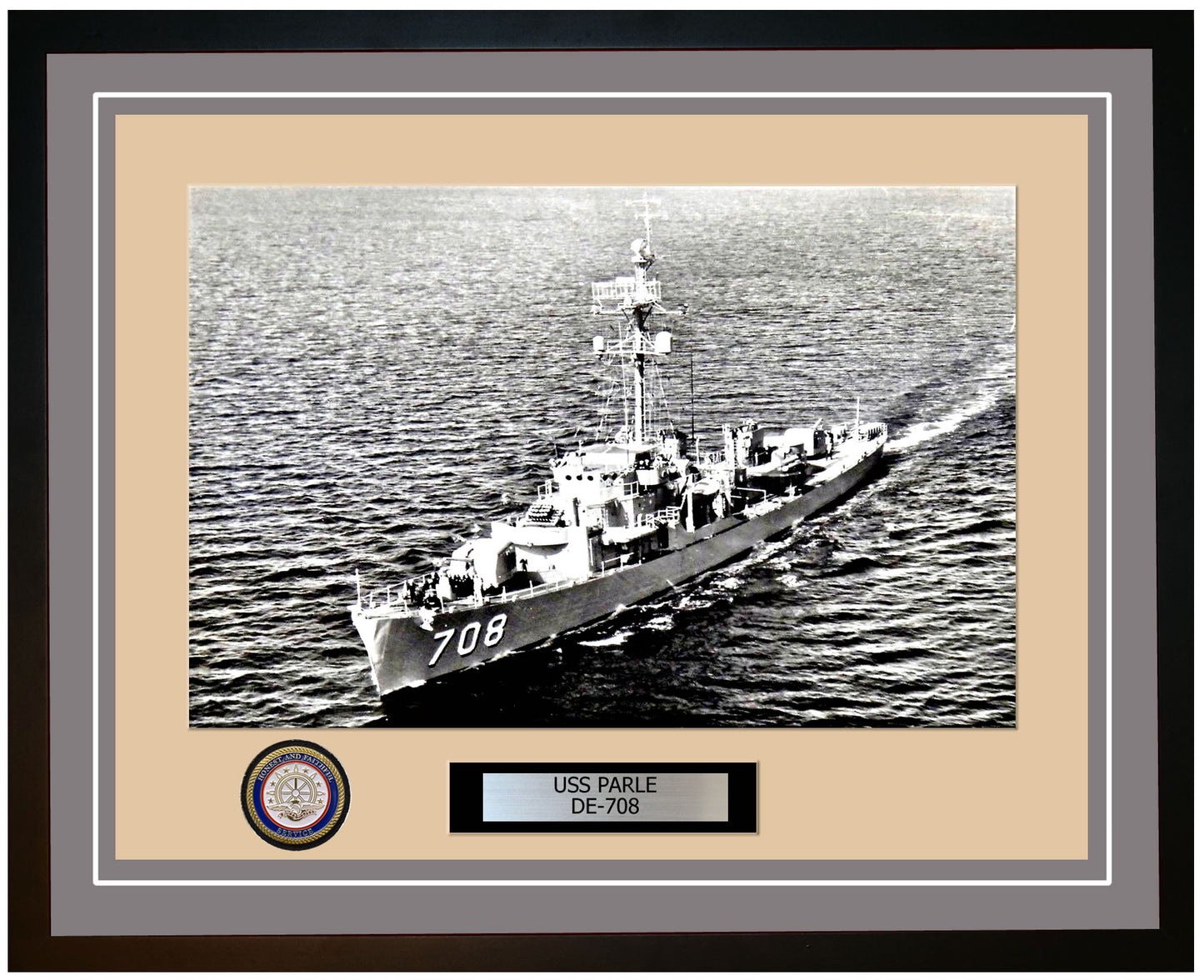 USS Parle DE-708 Framed Navy Ship Photo Grey