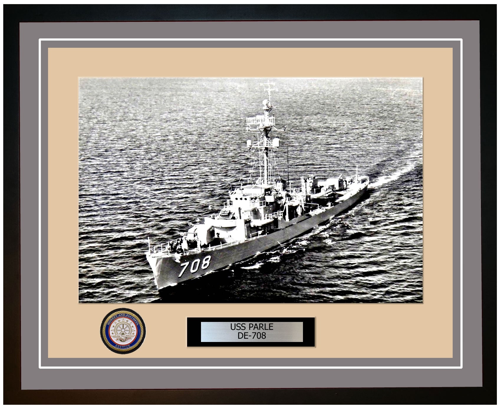 USS Parle DE-708 Framed Navy Ship Photo Grey