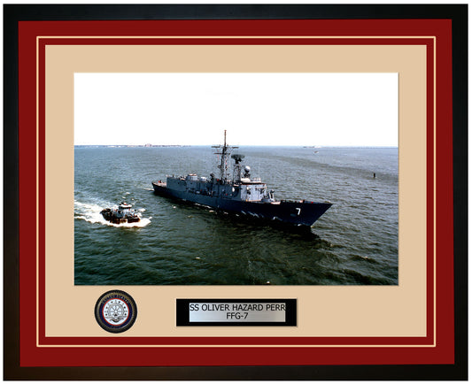USS OLIVER HAZARD PERRY FFG-7 Framed Navy Ship Photo Burgundy