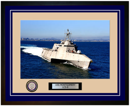 USS Montgomery LCS-8 Framed Navy Ship Photo Blue