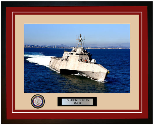 USS Montgomery LCS-8 Framed Navy Ship Photo Burgundy