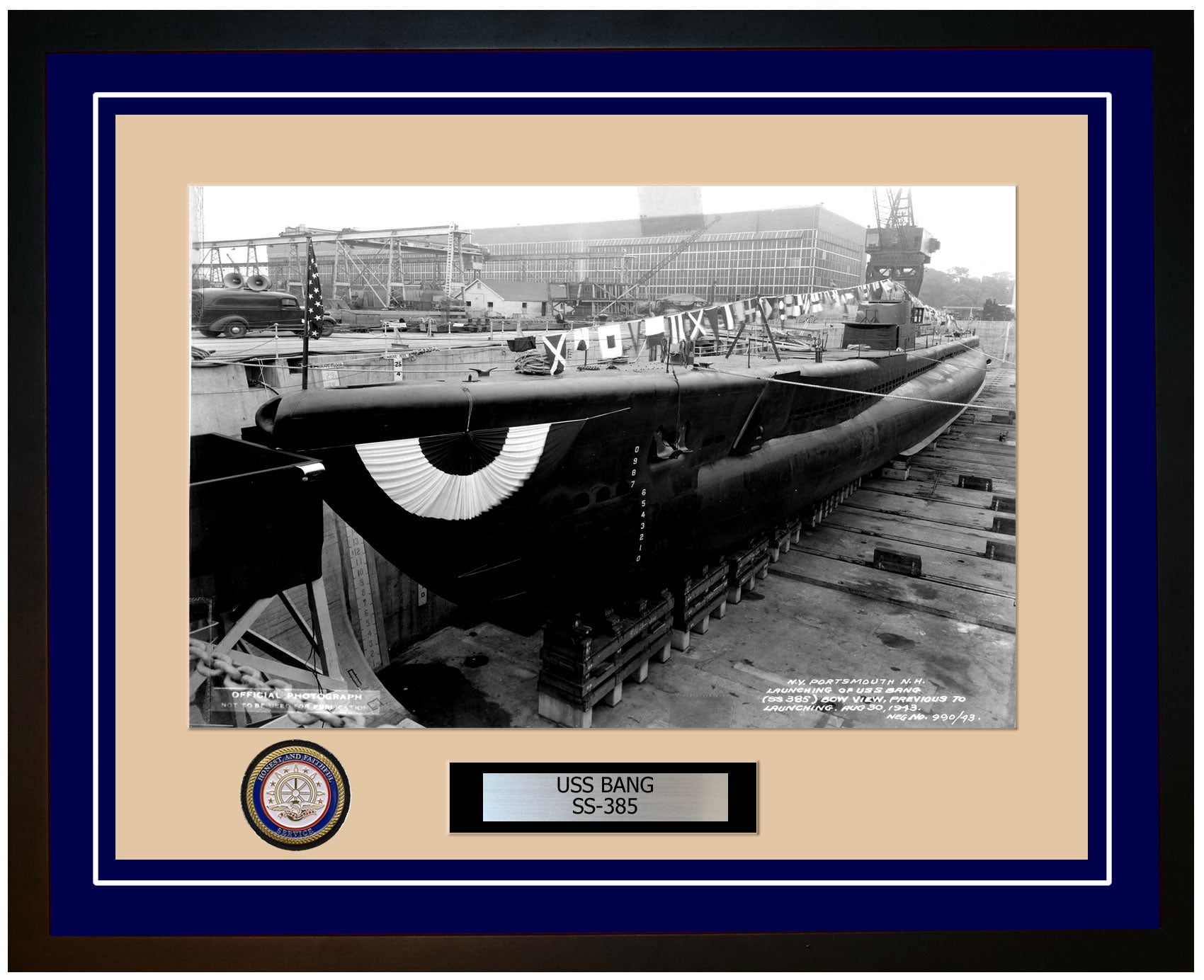USS Bang SS-385 Framed Navy Ship Photo Blue