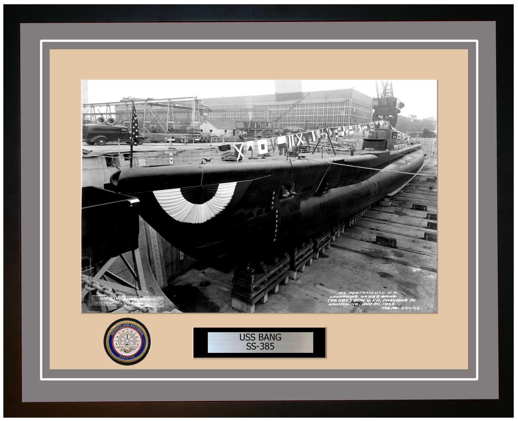 USS Bang SS-385 Framed Navy Ship Photo Grey