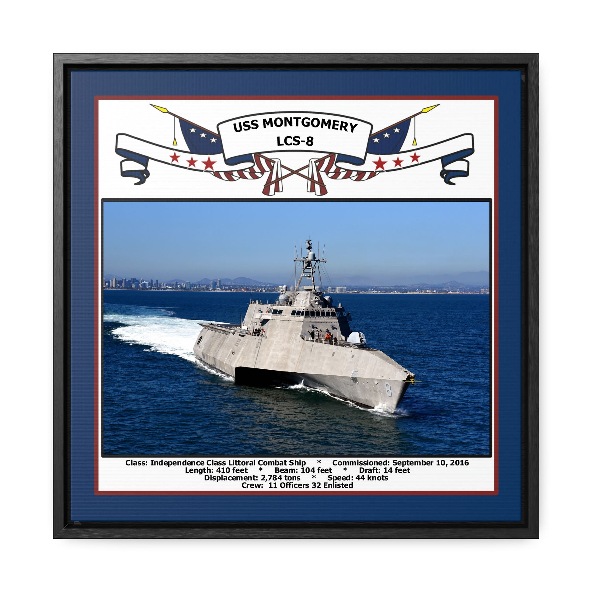 USS Montgomery LCS-8 Navy Floating Frame Photo Front View