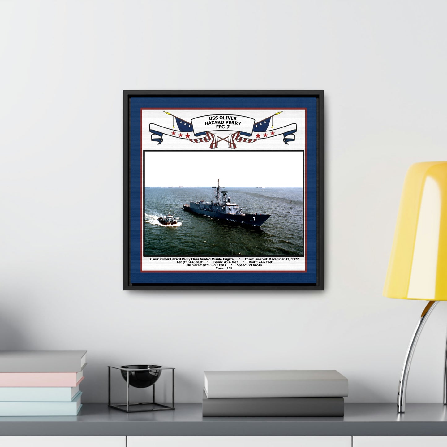 USS Oliver Hazard Perry FFG-7 Navy Floating Frame Photo Desk View