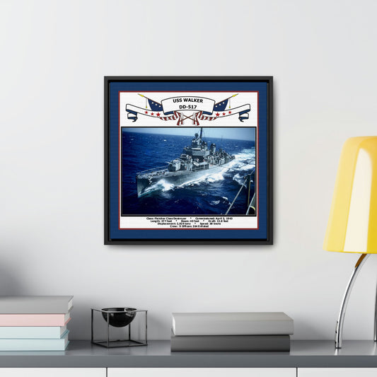 USS Walker DD-517 Navy Floating Frame Photo Desk View