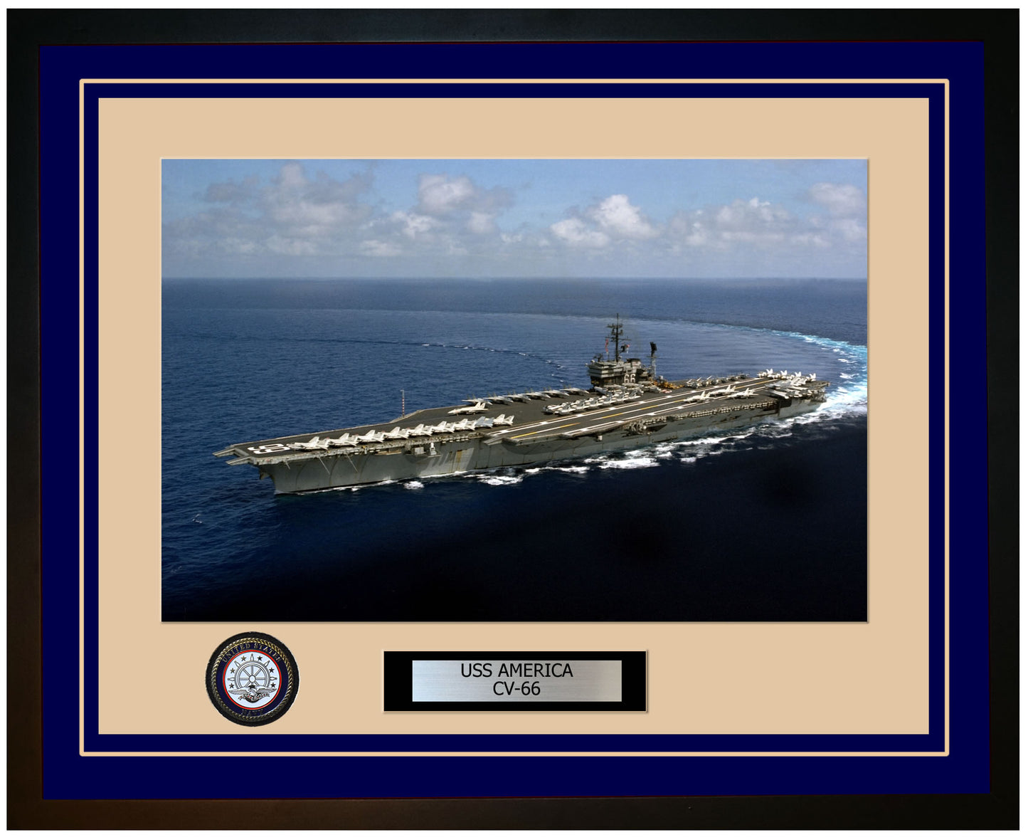 USS AMERICA CV-66 Framed Navy Ship Photo Blue
