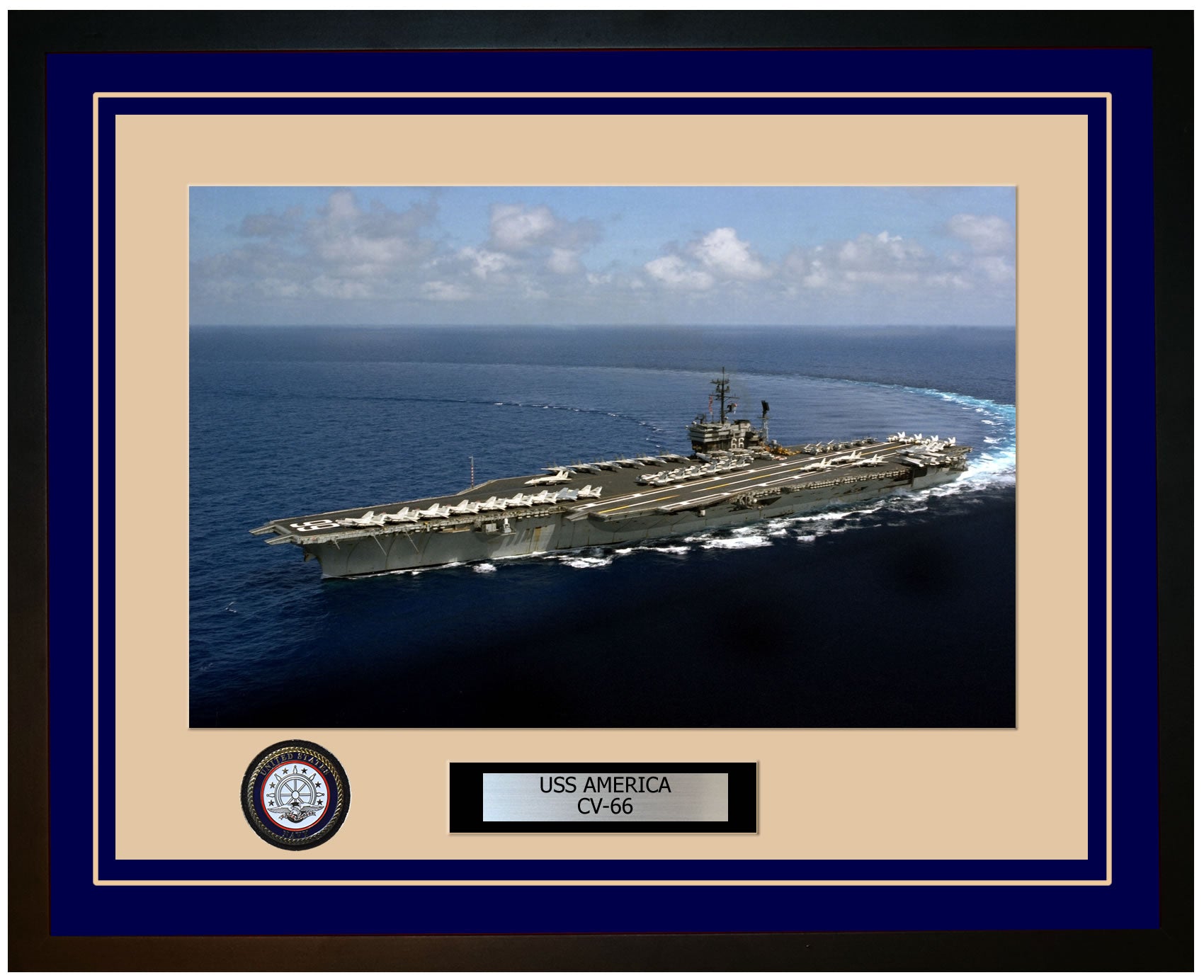 USS AMERICA CV-66 Framed Navy Ship Photo Blue