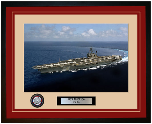USS AMERICA CV-66 Framed Navy Ship Photo Burgundy