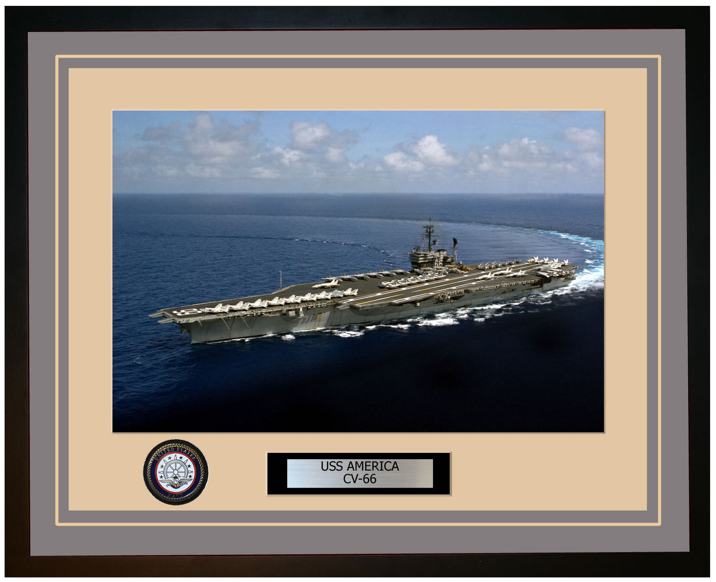 USS AMERICA CV-66 Framed Navy Ship Photo Grey