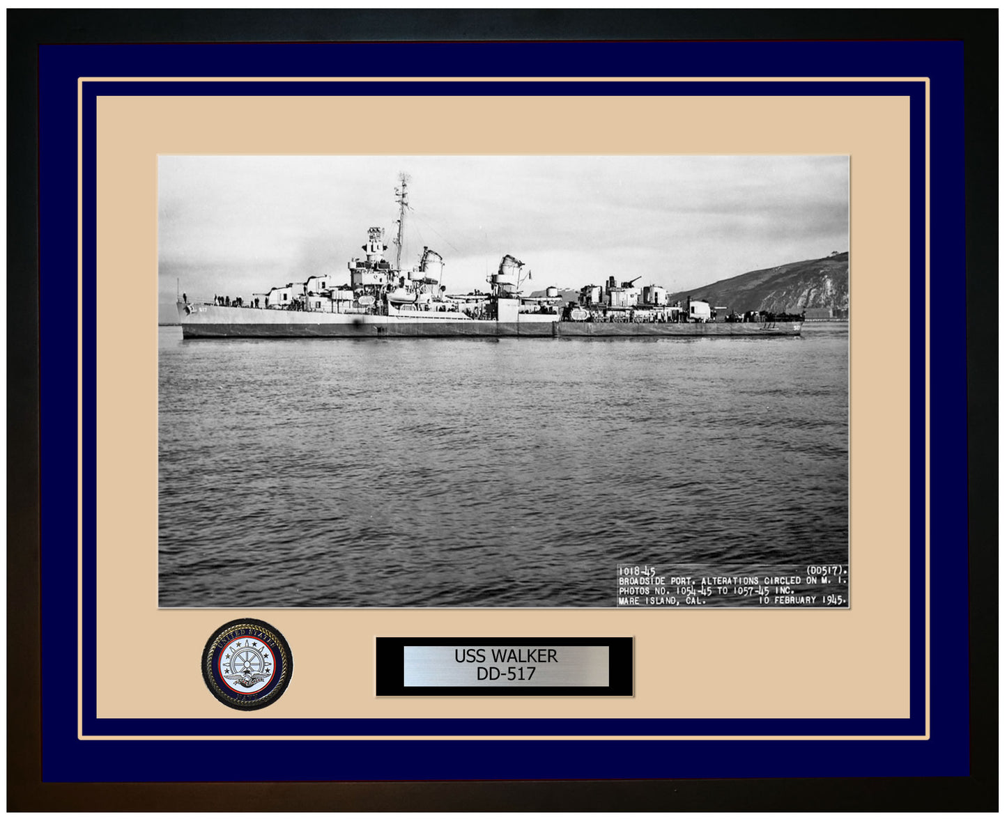 USS WALKER DD-517 Framed Navy Ship Photo Blue