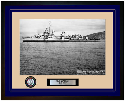 USS WALKER DD-517 Framed Navy Ship Photo Blue