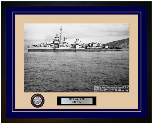 USS WALKER DD-517 Framed Navy Ship Photo Blue
