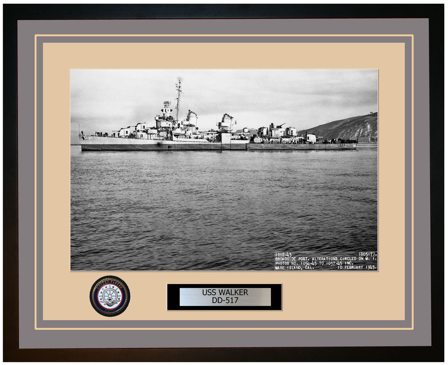 USS WALKER DD-517 Framed Navy Ship Photo Grey