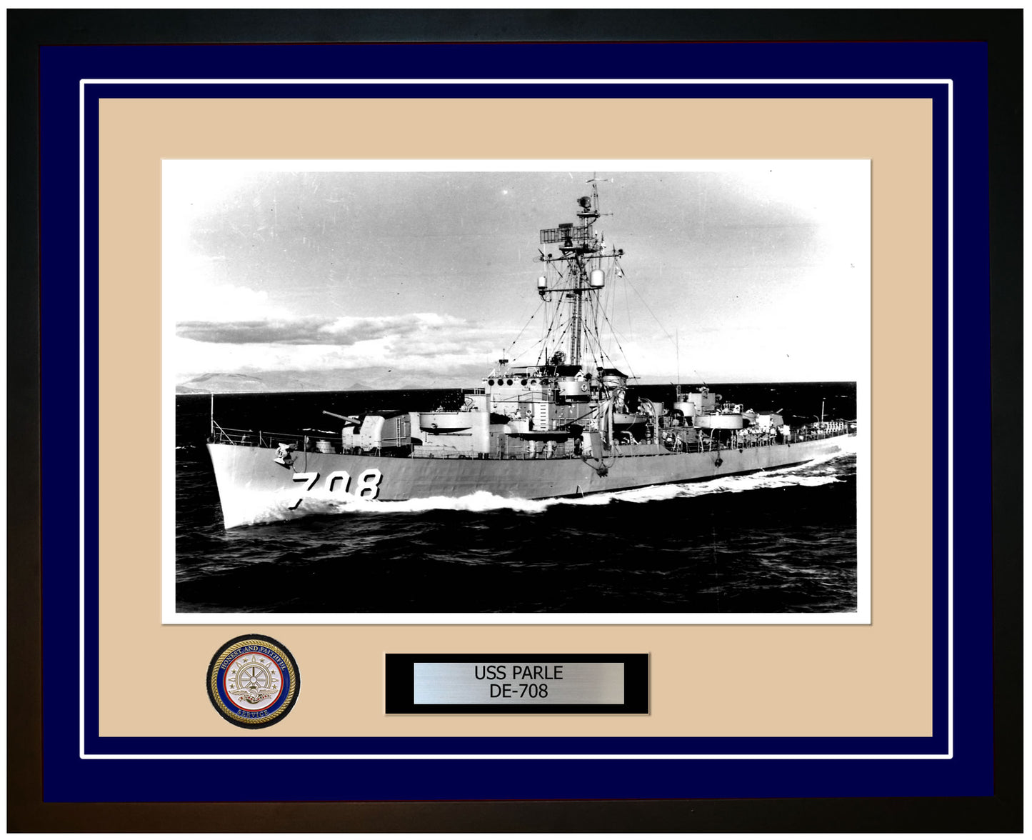 USS Parle DE-708 Framed Navy Ship Photo Blue