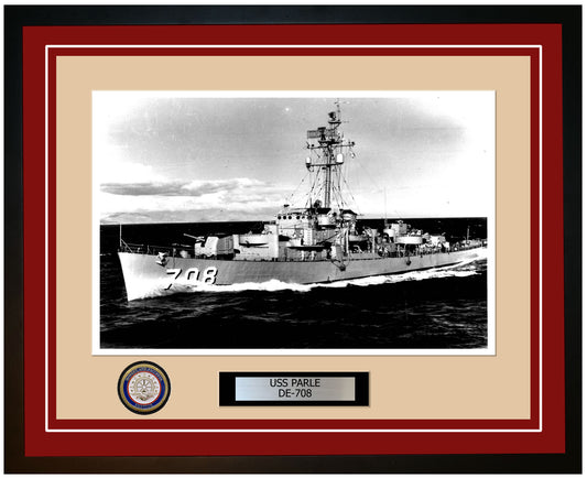 USS Parle DE-708 Framed Navy Ship Photo Burgundy