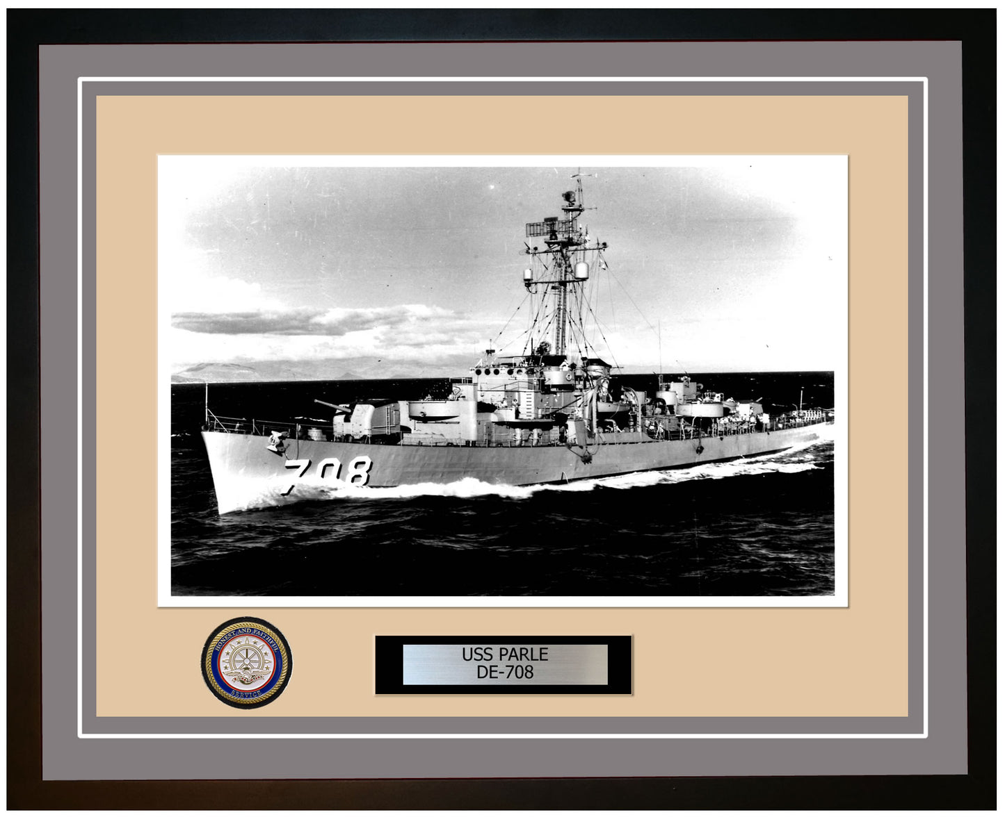 USS Parle DE-708 Framed Navy Ship Photo Grey