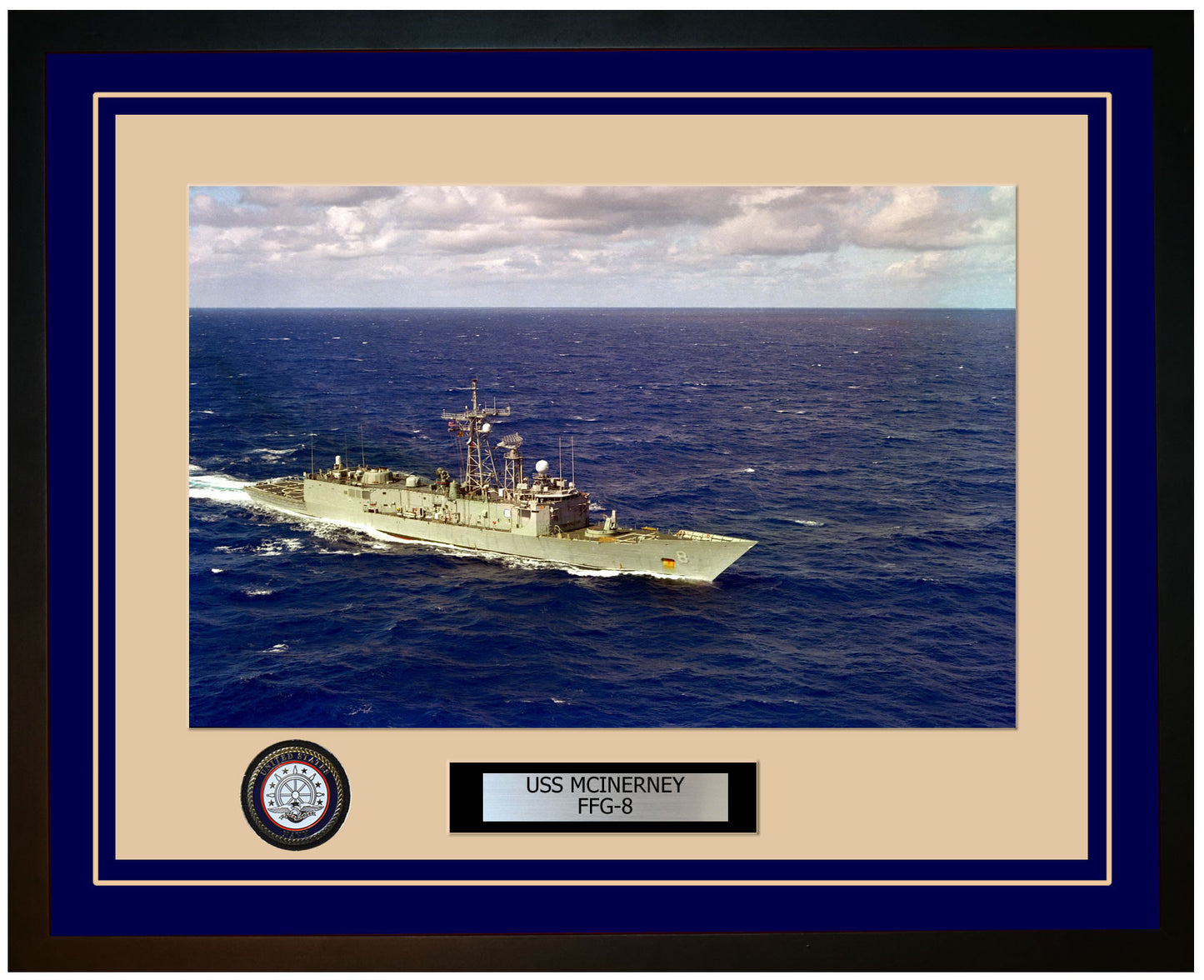 USS MCINERNEY FFG-8 Framed Navy Ship Photo Blue