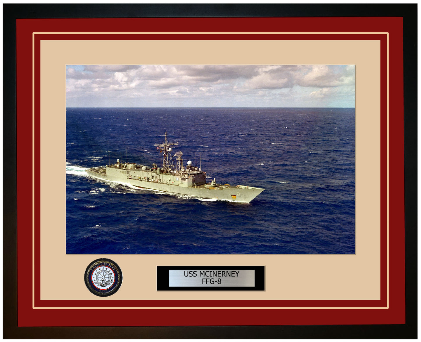 USS MCINERNEY FFG-8 Framed Navy Ship Photo Burgundy