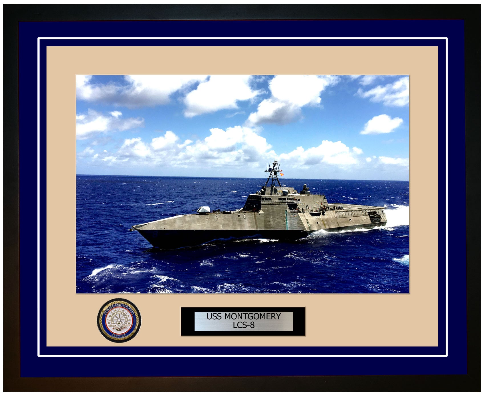 USS Montgomery LCS-8 Framed Navy Ship Photo Blue