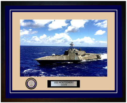 USS Montgomery LCS-8 Framed Navy Ship Photo Blue