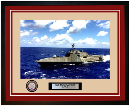 USS Montgomery LCS-8 Framed Navy Ship Photo Burgundy