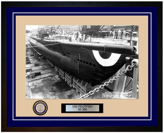 USS Pilotfish SS-386 Framed Navy Ship Photo Blue