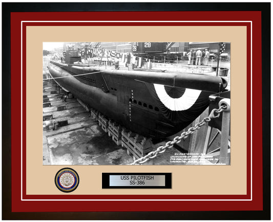 USS Pilotfish SS-386 Framed Navy Ship Photo Burgundy