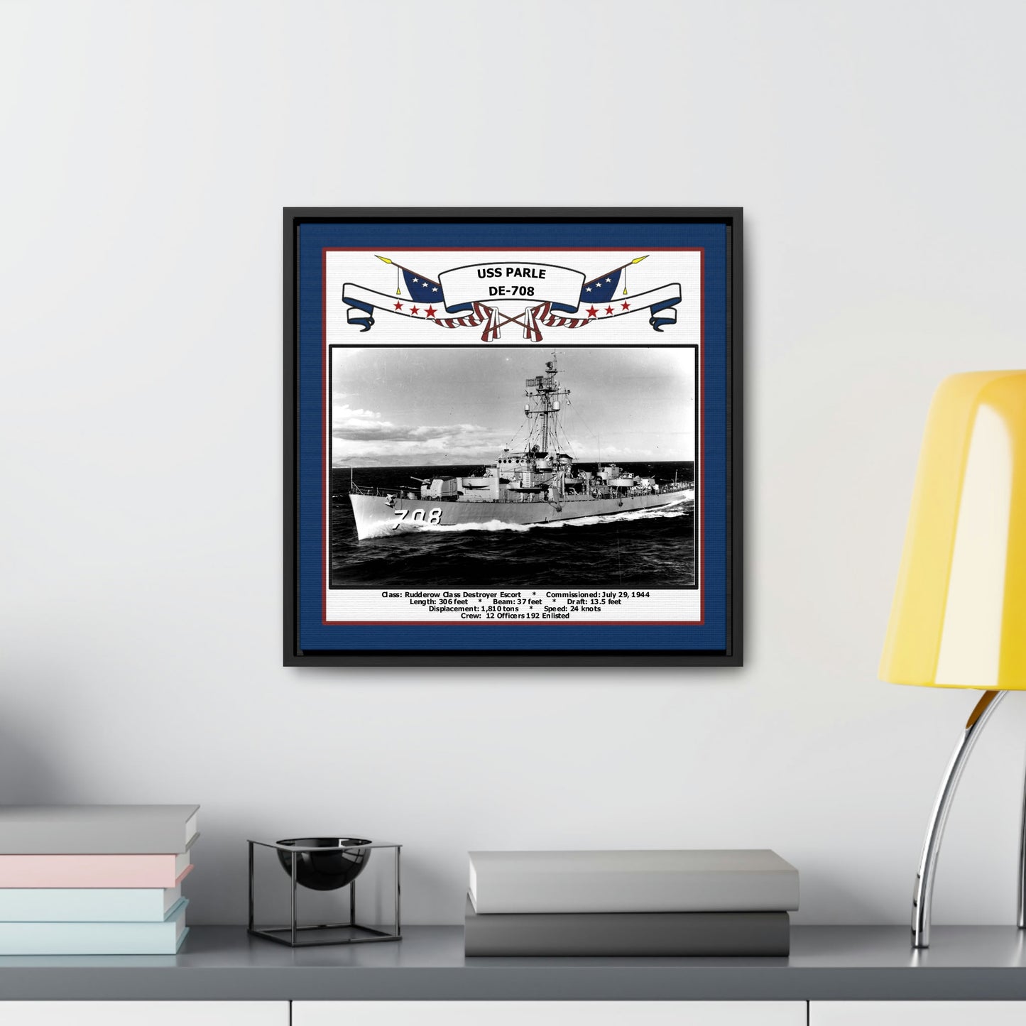 USS Parle DE-708 Navy Floating Frame Photo Desk View