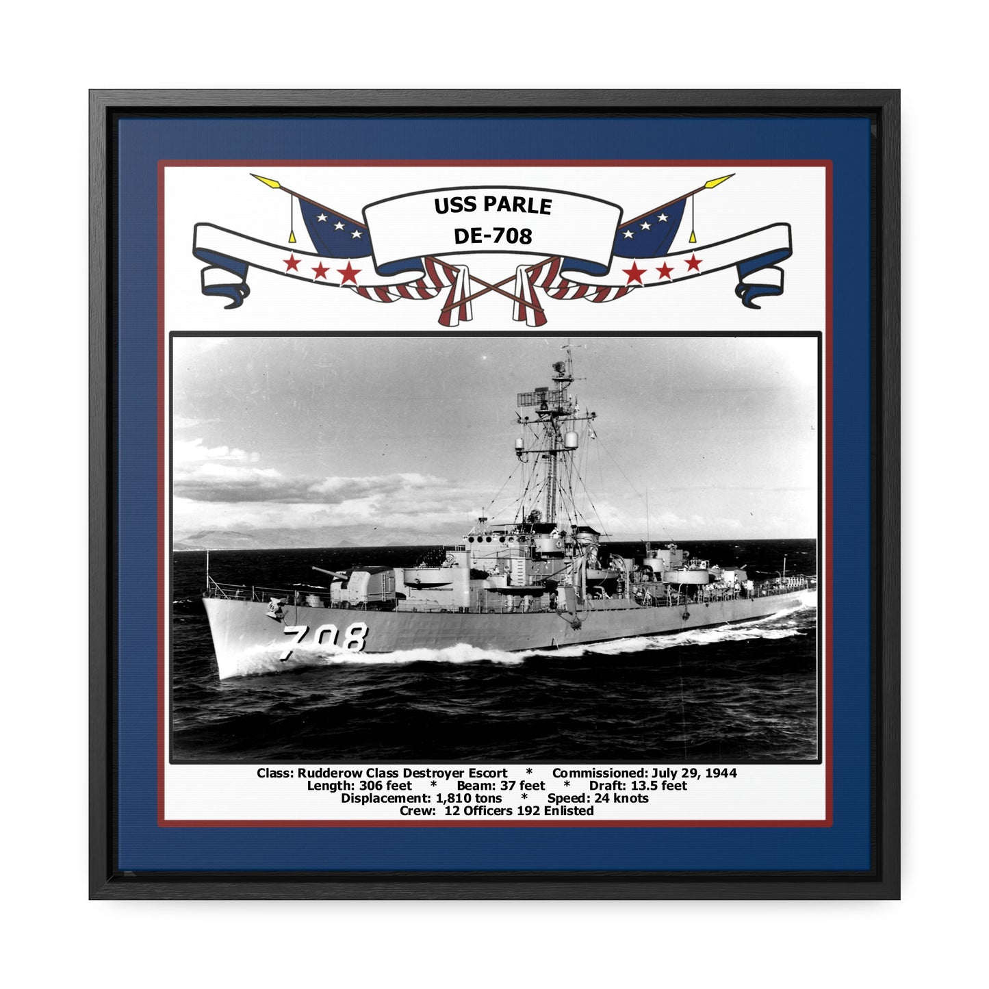USS Parle DE-708 Navy Floating Frame Photo Front View