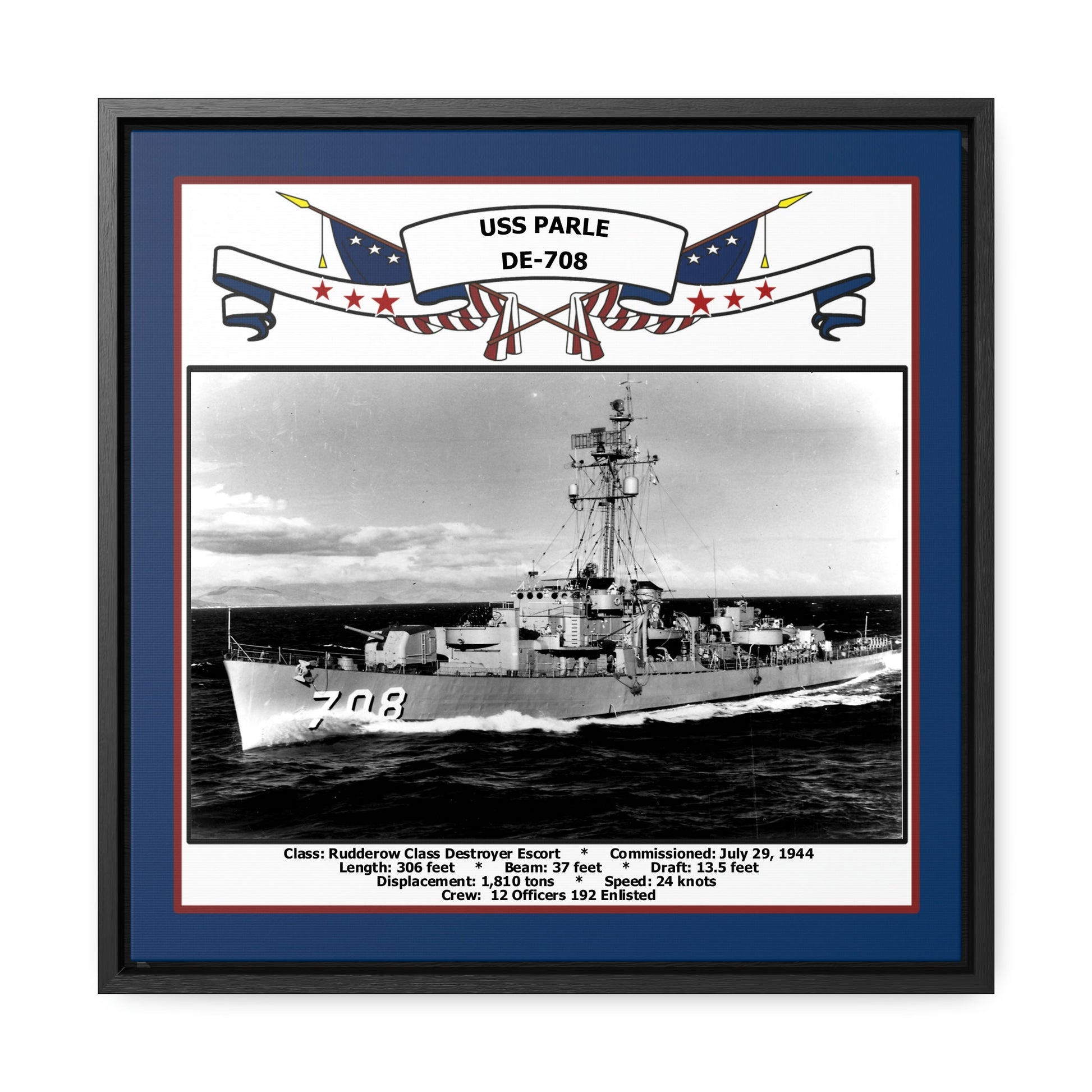 USS Parle DE-708 Navy Floating Frame Photo Front View