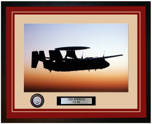 USS AMERICA CV-66 Framed Navy Ship Photo Burgundy