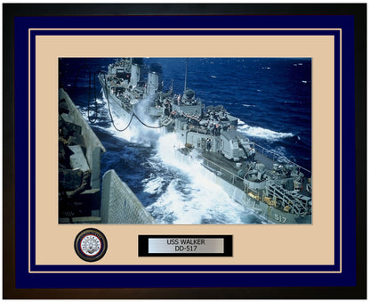 USS WALKER DD-517 Framed Navy Ship Photo Blue