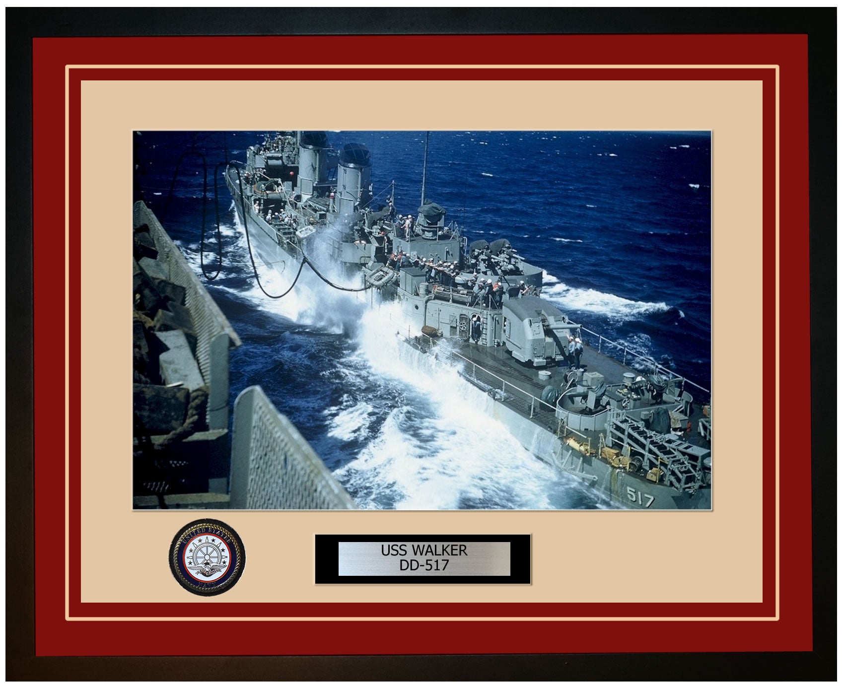 USS WALKER DD-517 Framed Navy Ship Photo Burgundy