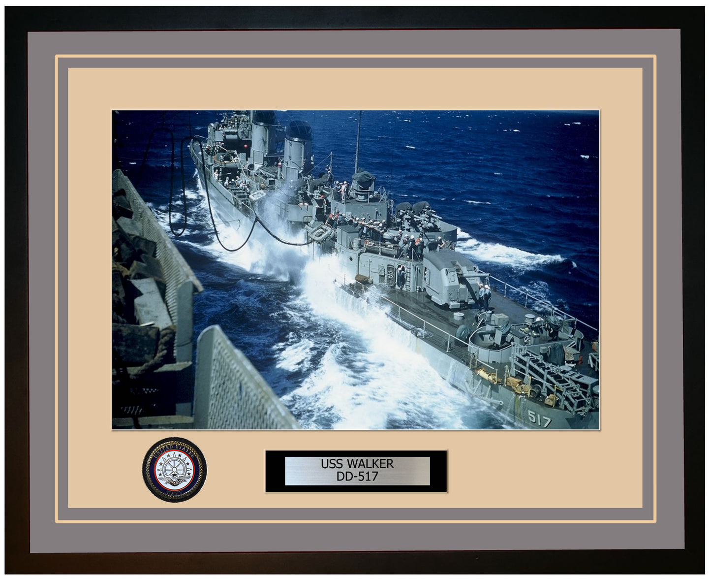 USS WALKER DD-517 Framed Navy Ship Photo Grey