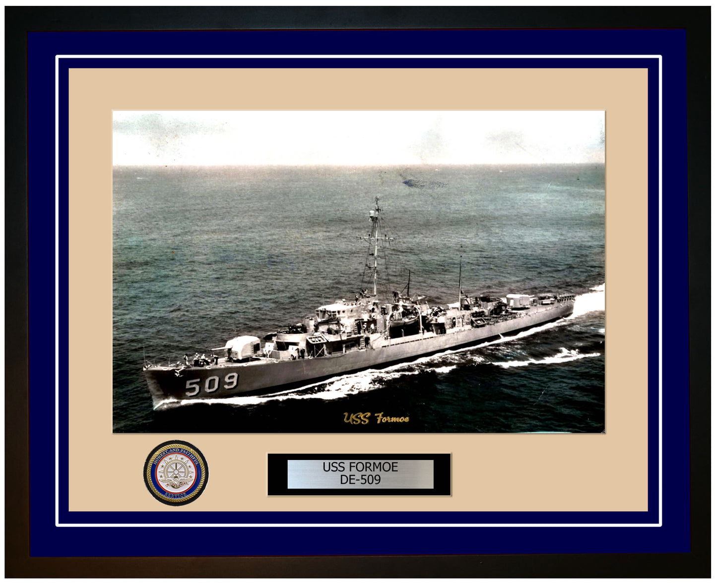 USS Formoe DE-509 Framed Navy Ship Photo Blue