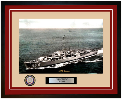 USS Formoe DE-509 Framed Navy Ship Photo Burgundy