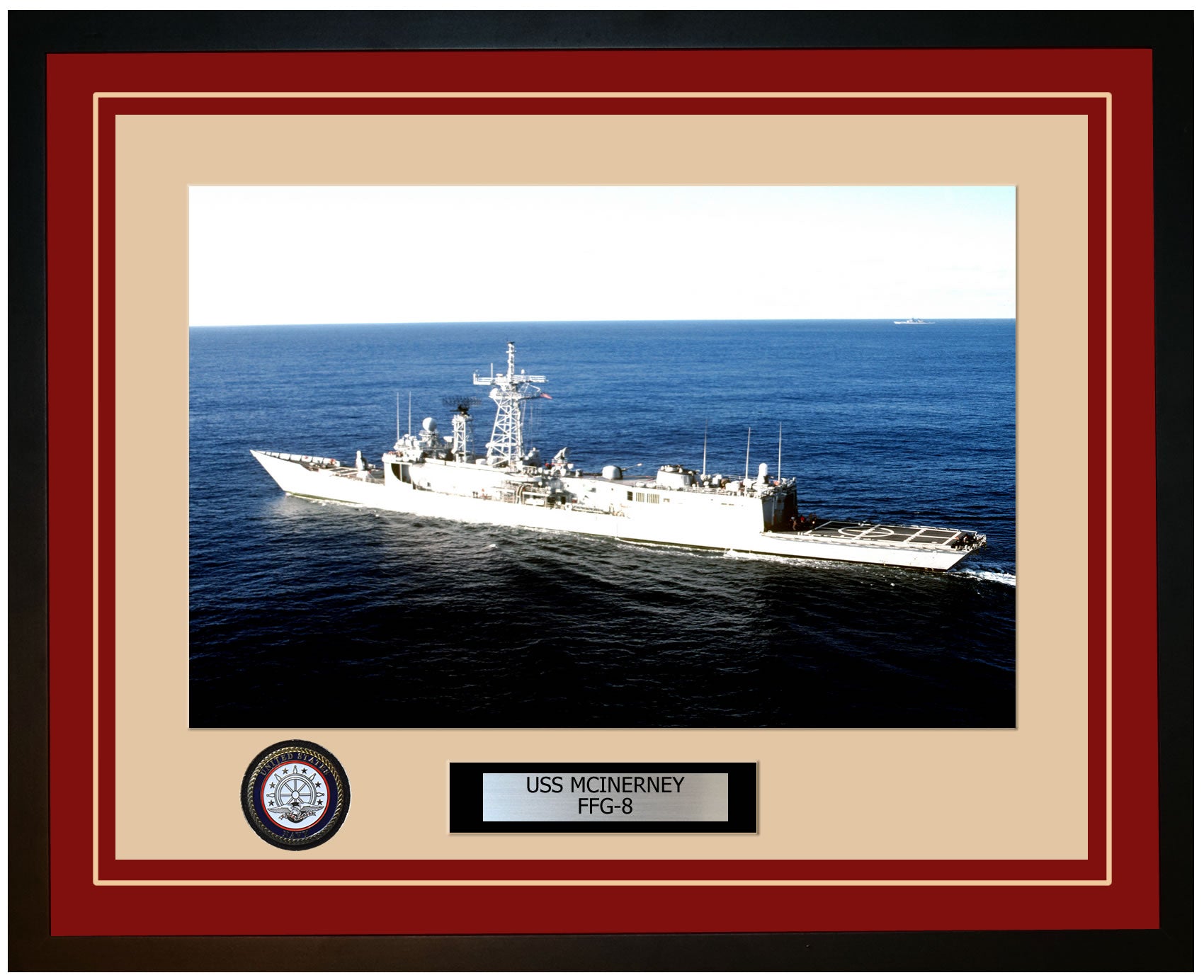 USS MCINERNEY FFG-8 Framed Navy Ship Photo Burgundy