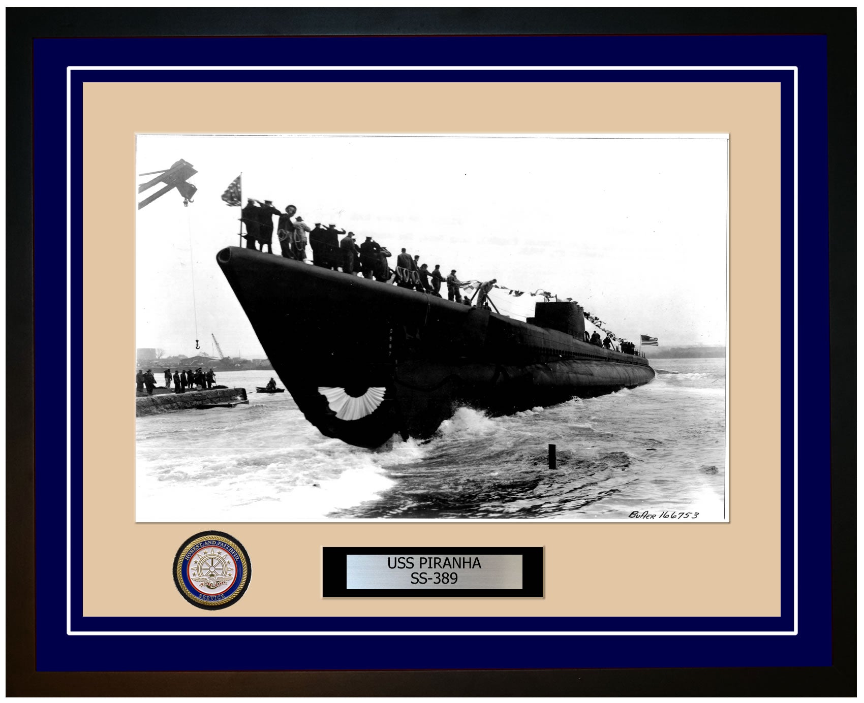 USS Piranha SS-389 Framed Navy Ship Photo Blue