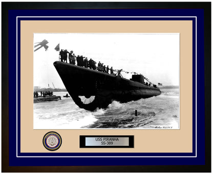 USS Piranha SS-389 Framed Navy Ship Photo Blue