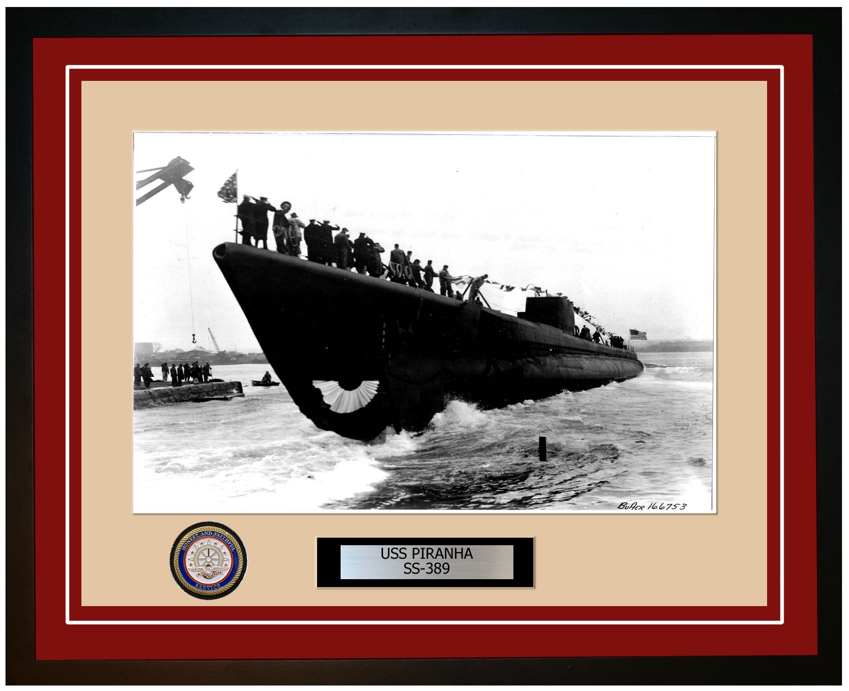 USS Piranha SS-389 Framed Navy Ship Photo Burgundy
