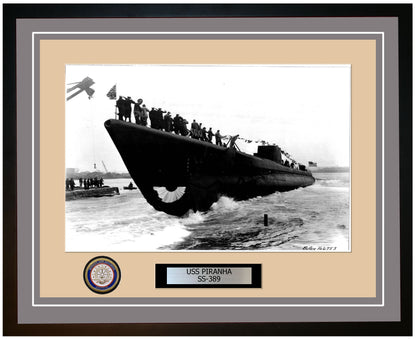 USS Piranha SS-389 Framed Navy Ship Photo Grey