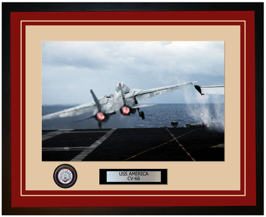 USS AMERICA CV-66 Framed Navy Ship Photo Burgundy