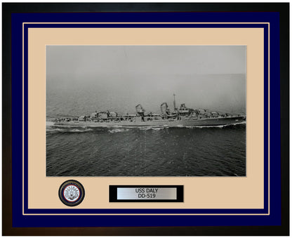 USS DALY DD-519 Framed Navy Ship Photo Blue
